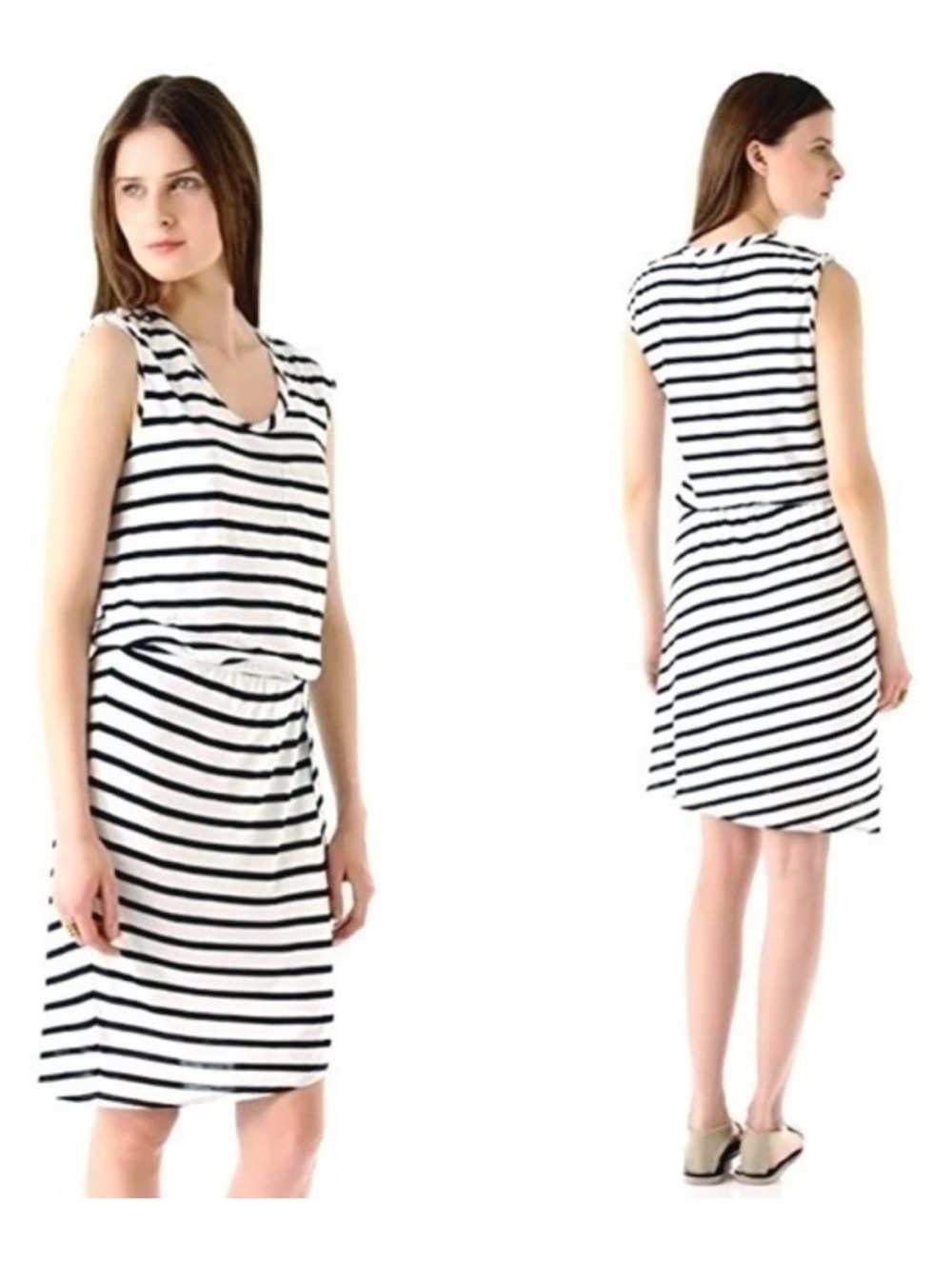Theory Genessia Fisher Grey White Stripe Jersey Faux Wrap Shirt Dress Small